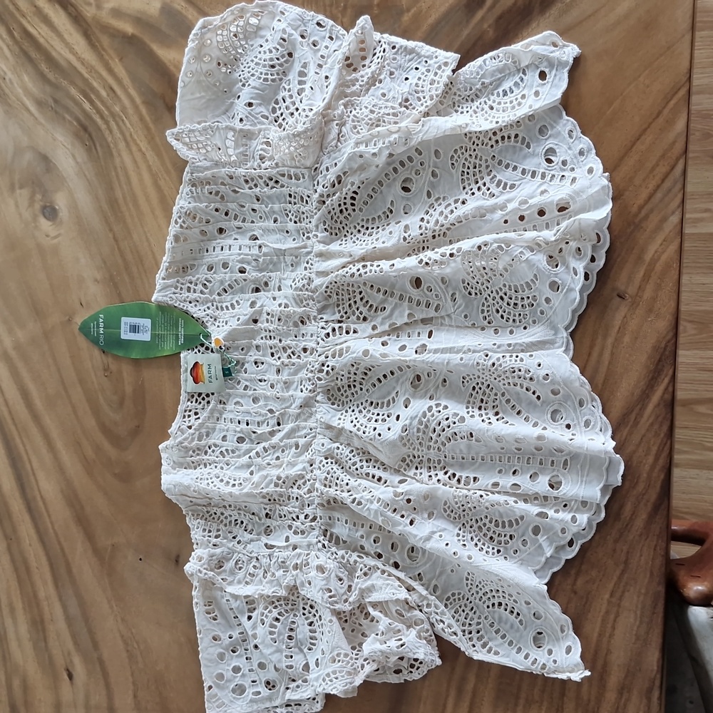 FARM Rio Off-White Palm Tree Richillier Blouse NWT Size S